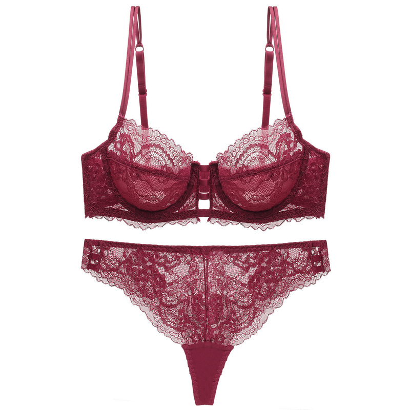 2039 Aimuxi New Model Large Bust Slimming Lace See-through Ultra-thin Bra Plus Size Set