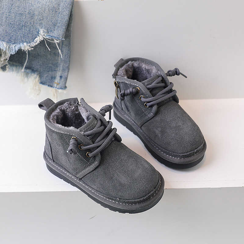 Little Black Horse – bottes de neige pour enfants, bottes d'hiver en coton pour bébé, en cuir véritable givré, pour garçons et filles_voghion.com