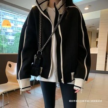 外贸撤回一件代发黑色运动夹克外套女春秋款棒球服欧美高街新款