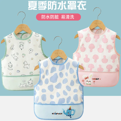 Summer children's smock sleeveless baby waterproof bib rice pocket kindergarten painting clothes women's reverse dressing baby apron
