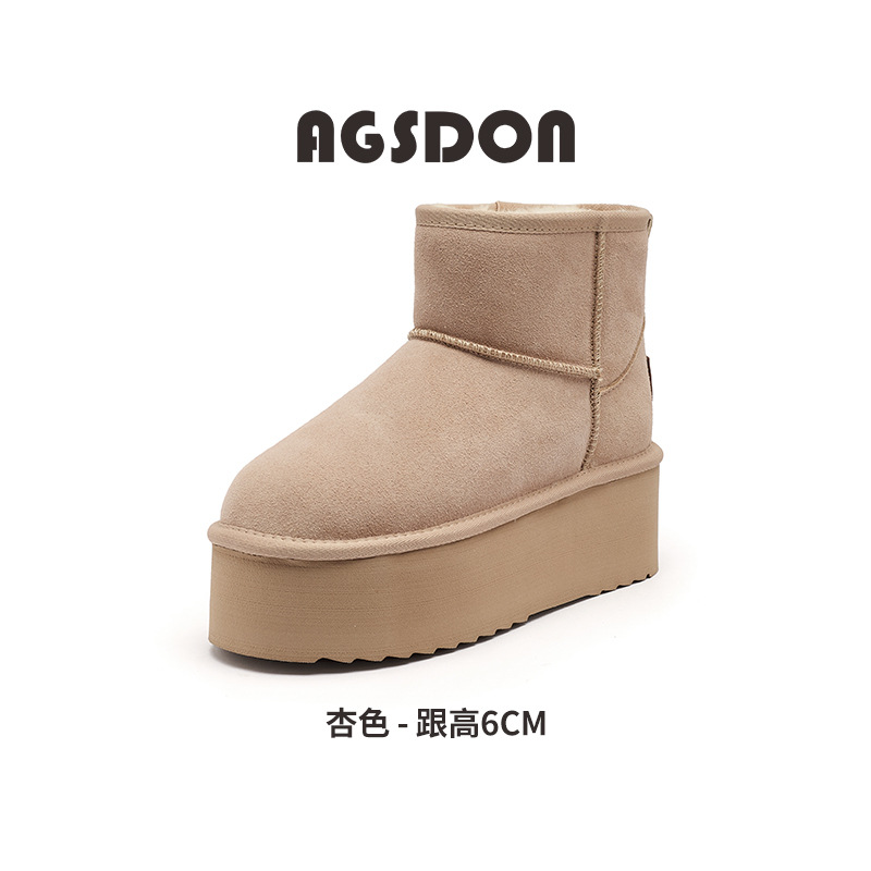Augu Shi Deng grueso botas de nieve 2025 nuevo invierno casual de un pie botas cortas de lana gruesas zapatos de algodón de pan