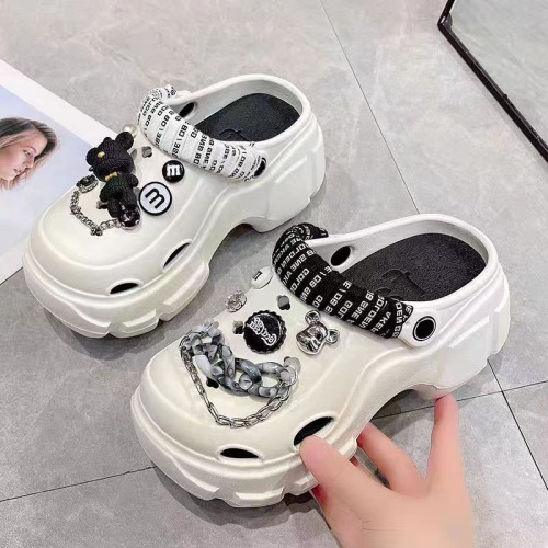 Women's Summer Outer Wearing Slip-Resistant, Versatile, Heeled, Loafers with Thick Platform and Rounded Toe Sandals