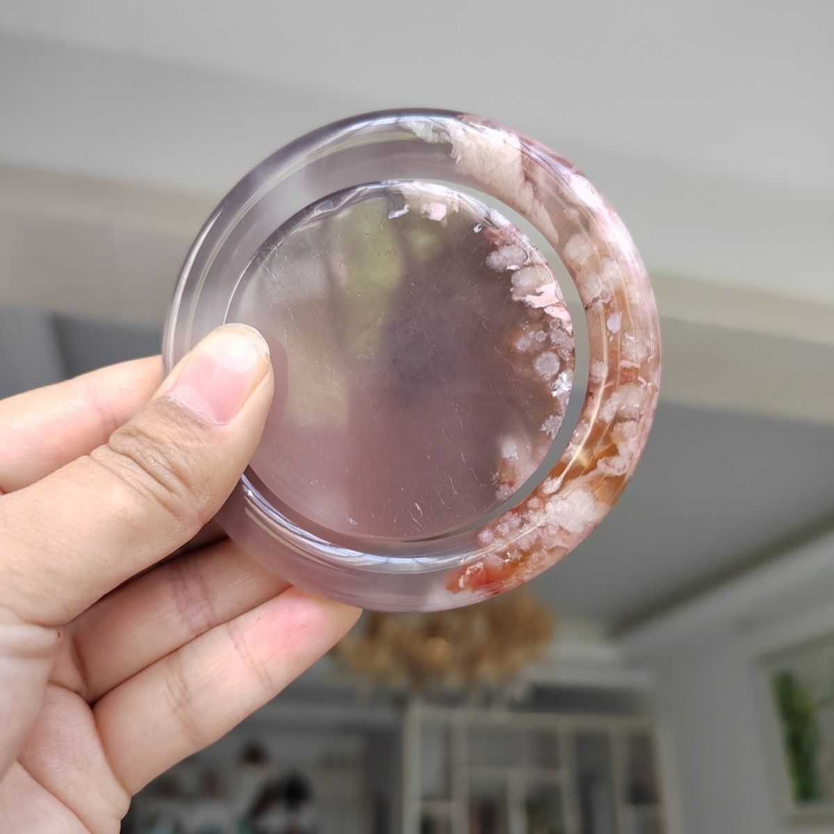 正宗纯天然水草花玛瑙手镯马达加斯加樱花高冰玉镯高朱砂玉石捡漏