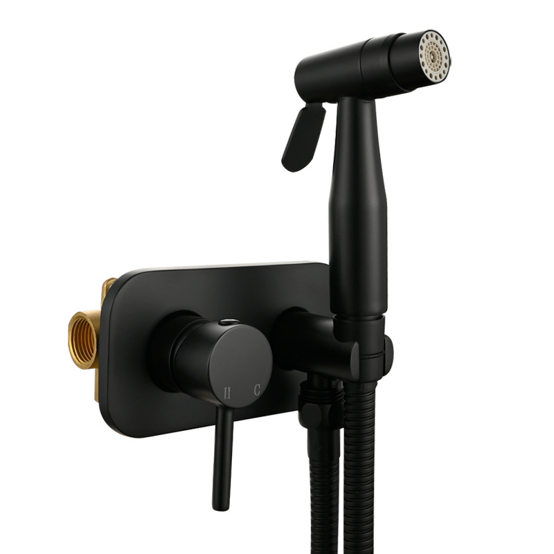 Oculta inodoro a presión pistola traje caliente y fría de las mujeres boquilla limpiador negro aseo socio lavado a presión pequeña ducha