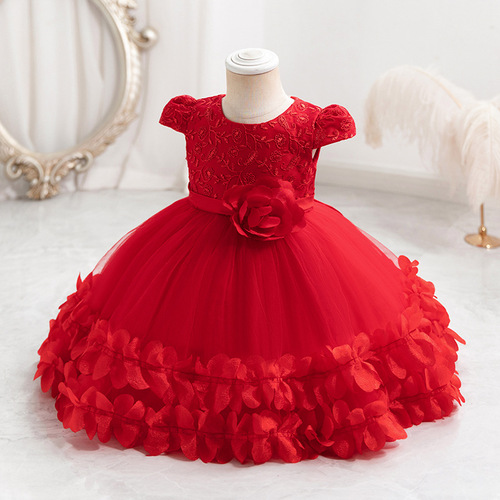 Children's performance dress lace princess skirt holiday ball gown chiffon dress first birthday dress performance costume