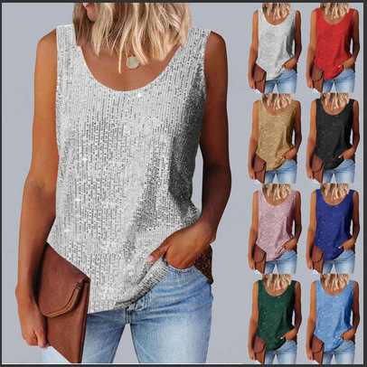 Amazon Ebay Cross-Border European and American Women's Commuter Sequined Loose Round-Neck Vest for Women 15 Colors 8 Sizes in Stock Amazon Ebay Cross-Border European and American Women's Commuter Sequined Loose Round-Neck Vest for Women 15 Colors 8 Sizes in Stock
