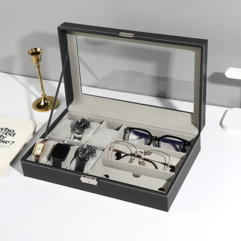 Pu Leather Jewelry Box Multi-Specification Transparent Window Watch Display Box Watch Glasses Storage Collection Box Packaging Box Pu Leather Jewelry Box Multi-Specification Transparent Window Watch Display Box Watch Glasses Storage Collection Box Packaging Box