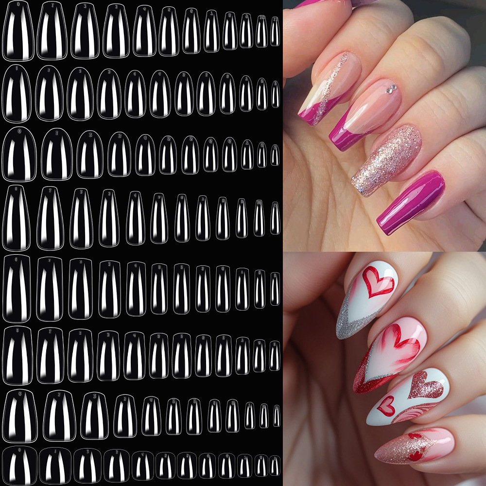 Cross-Border Hot-Selling 240-Piece Bagged Transparent Ultra-Thin Seamless Nail Tips Wearable Short and Long Fake Nail Stickers
