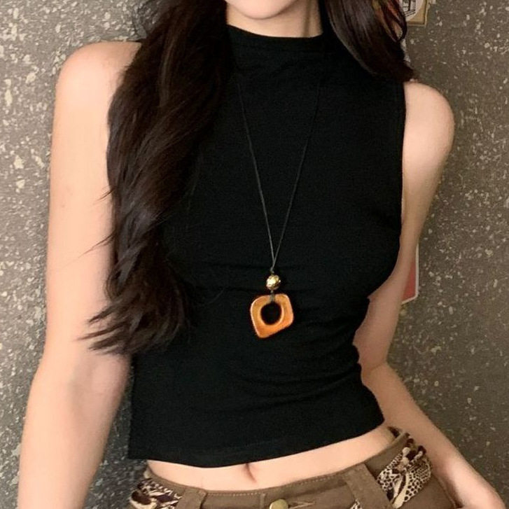 Half-High Collar Sleeveless Short Top for Women, Summer Chic Little Vest, Tight-Fitting Inner T-Shirt for Hot Girls Half-High Collar Sleeveless Short Top for Women, Summer Chic Little Vest, Tight-Fitting Inner T-Shirt for Hot Girls