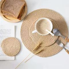 Insulated anti-slip cotton linen Japanese kitchen mat round woven foldable tea tray cloth dining mat cup mat tea set living