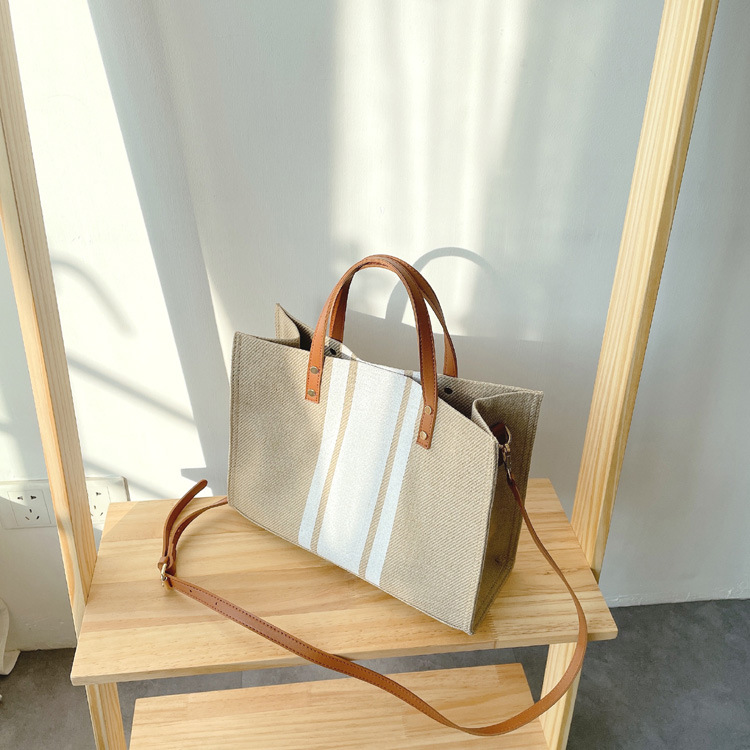 Versione coreana della valigetta portatile, borsa grande in tela quadrata a righe per pendolari, borsa da donna_voghion.com
