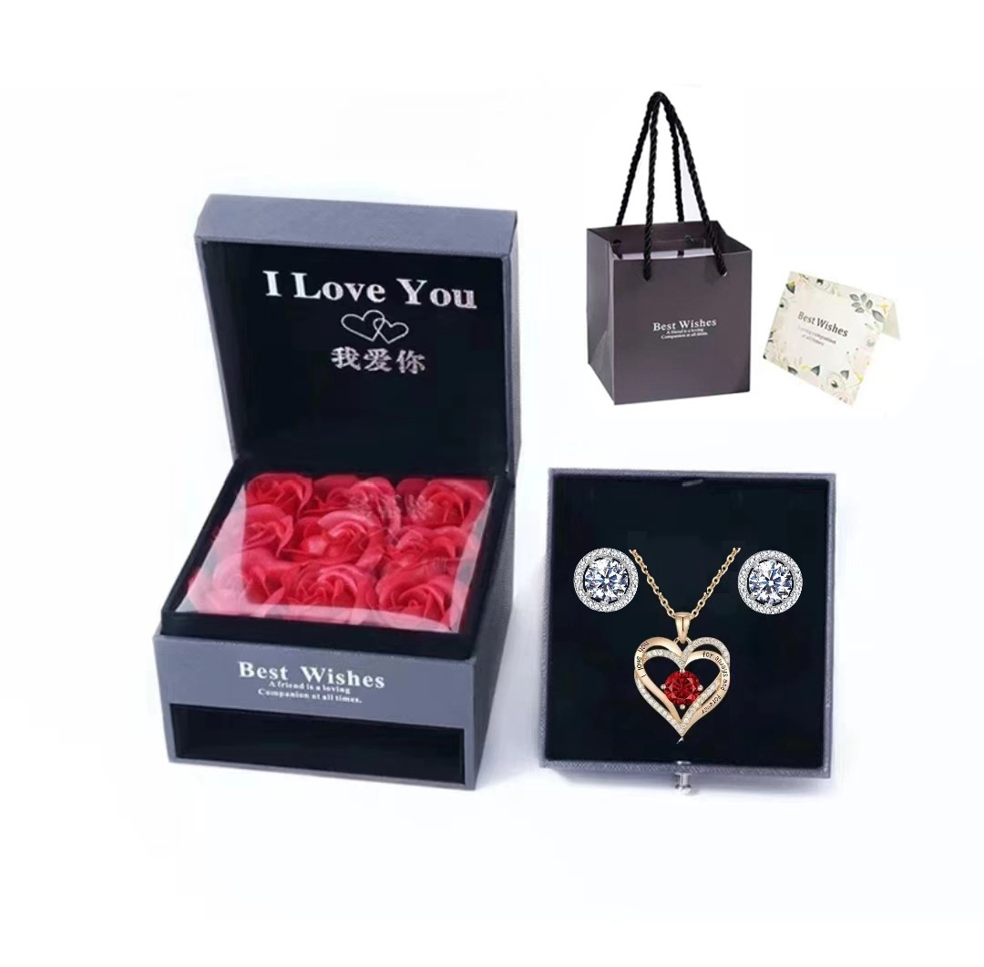Collar de corazón de circonita colorida con colgante de oro rosa de doble capa, regalo para San Valentín y Día de la Madre