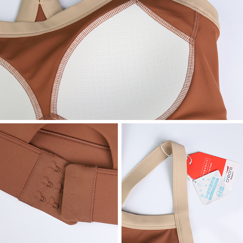 Sujetador deportivo Weiman con bloques de color, copa integrada, a prueba de golpes de alta intensidad, antiexposición, diseño de espalda cruzada para yoga y ropa exterior.