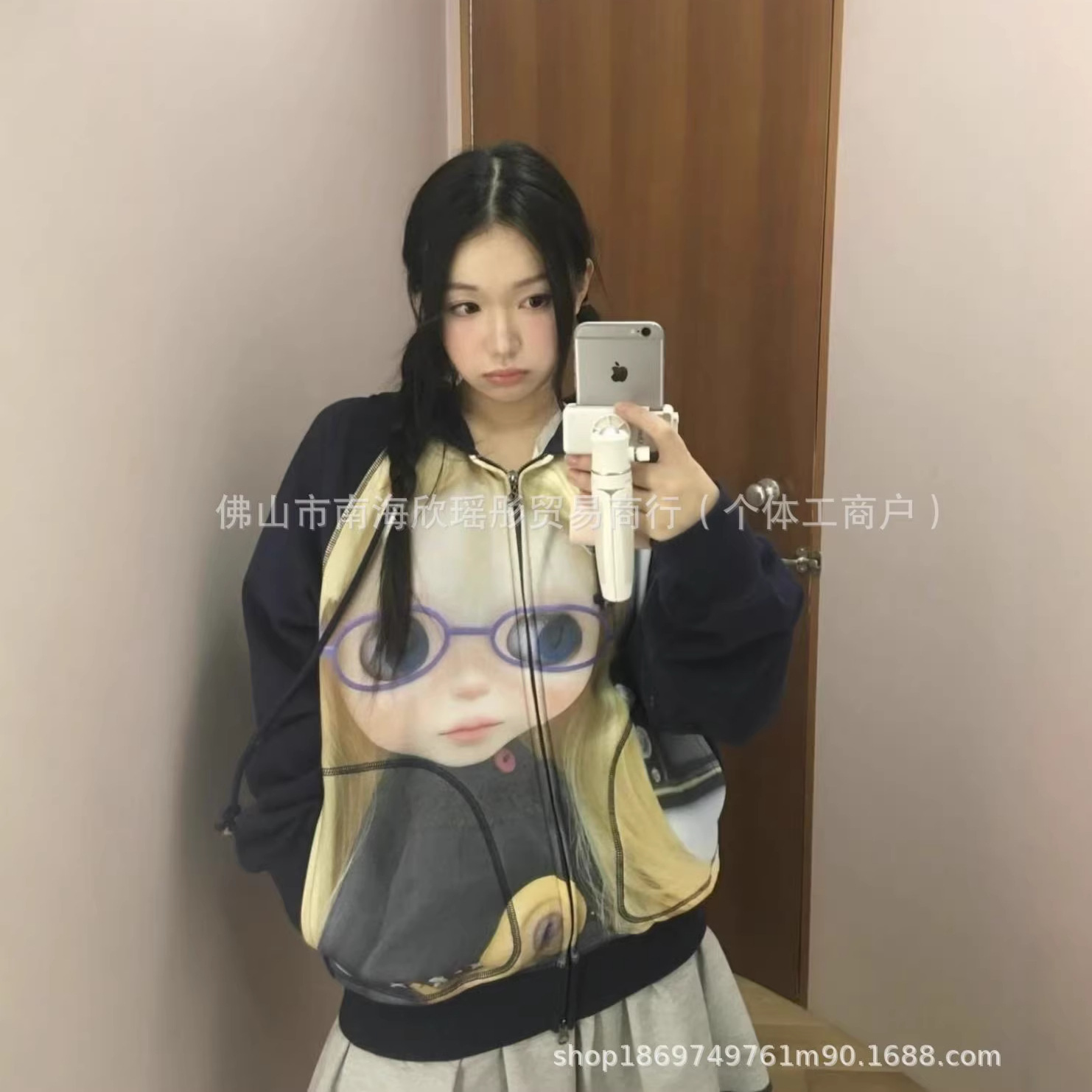 Korean Niche Design Coy** Small Doll Digital Print Cute Loose Ins Casual Spring and Autumn Hooded Cardigan