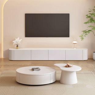 Nordic Style TV Cabinet Floor-Standing Back Hollow-Out Multifunctional Home Living Room Large and Small Apartment TV Cabinet Coffee Table Storage