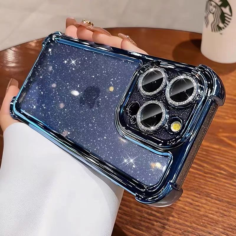 Simple estrella brillo cuatro esquinas anti-caída apta iphone15 Apple 16ProMax funda para teléfono móvil 14 hombres y mujeres 13 nuevo
