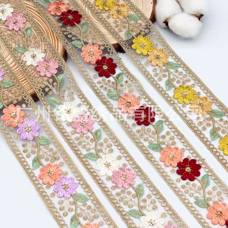 4.5CM Organza Embroidery Lace Hanfu Accessories National Style Computer Embroidered Sequin Garment Collar Luggage Accessories