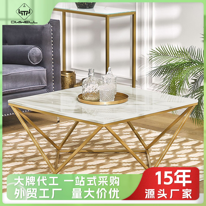 Comercio exterior personalizado mesa de té de vidrio de lujo ligero sala de estar marco de metal doméstico multifuncional mesa de té de almacenamiento