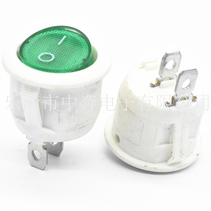 圆形船型开关 KCD1 20mm 圆形翘板开关 透明绿盖 2脚圆形电源开关