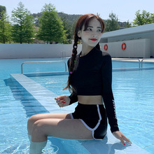泳衣2023新款女泡温泉性感长袖保守高级感高腰平角分体显瘦泳装