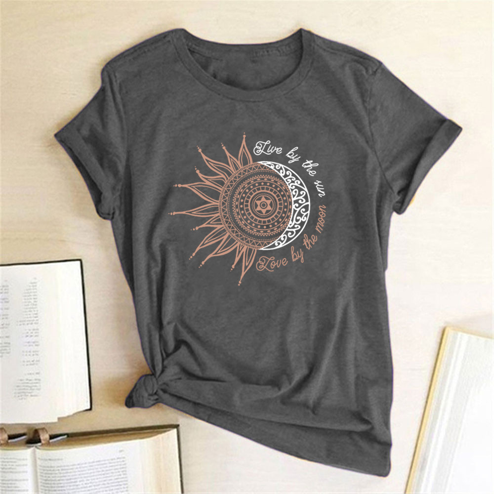 Round Neck Neckline Wholesale Women'S Streetwear Sun Letter Short Sleeve Printing T-Shirts
