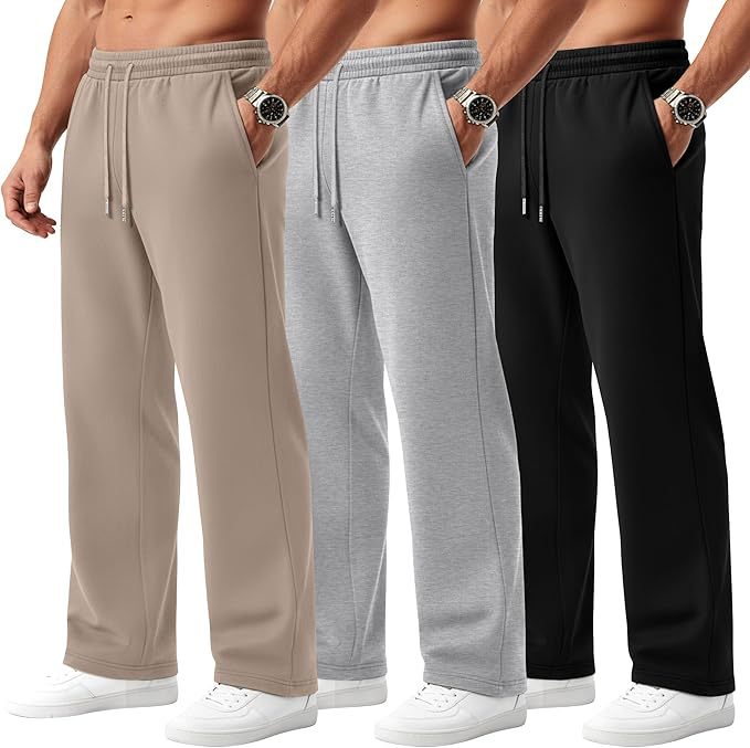Men's 3-Pack Performance Joggers - Quick-Dry Relaxed Fit Sweatpants With Drawstring Waist (Black/Grey/Navy Combo, S-3xl, Polyester)_voghion.com
