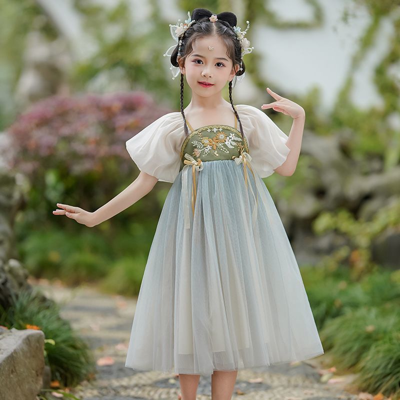 古风汉服夏季儿童中国风连衣裙超仙新款古装仙气女孩网纱公主裙子