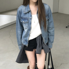 韩国东大门2025秋季新款美式复古显瘦质感翻领拉链牛仔夹克外套女