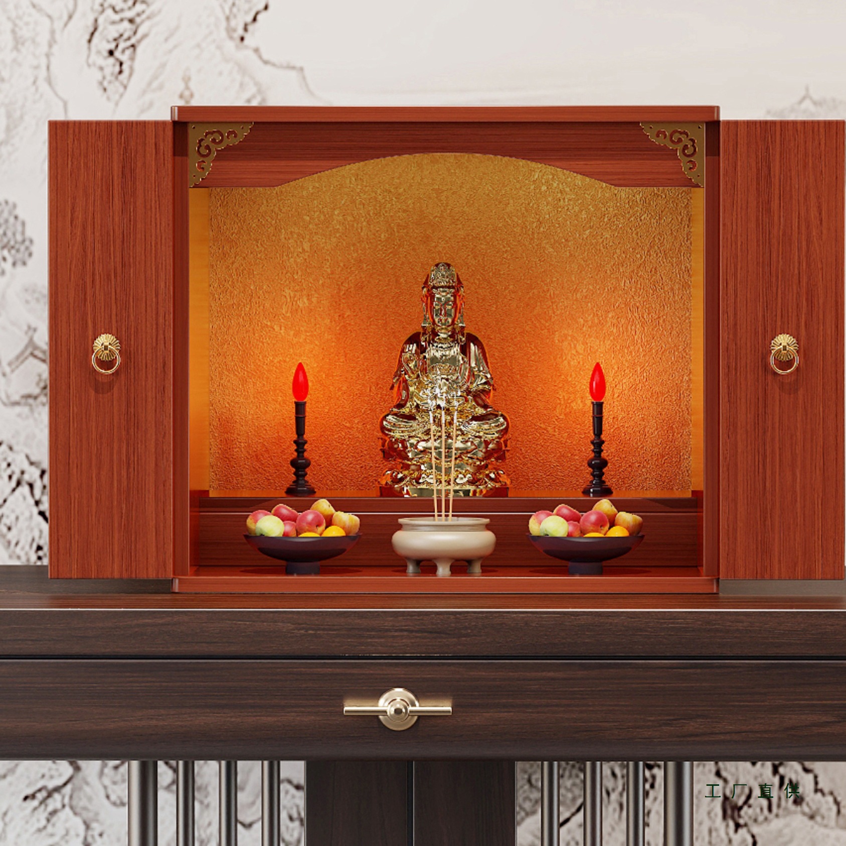 Wall-Mounted Altar for Home Use, Tabletop Guanyin Offering Table, God of Wealth Cabinet, Hanging Cabinet, New Chinese Style Shrine Offering Table
