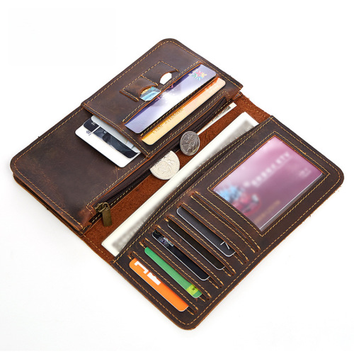 Leather Men's Wallet Crazy Horse Leather Business Retro Multi-Card Slot Long Wallet Men's Casual Handbag Men's Bag
