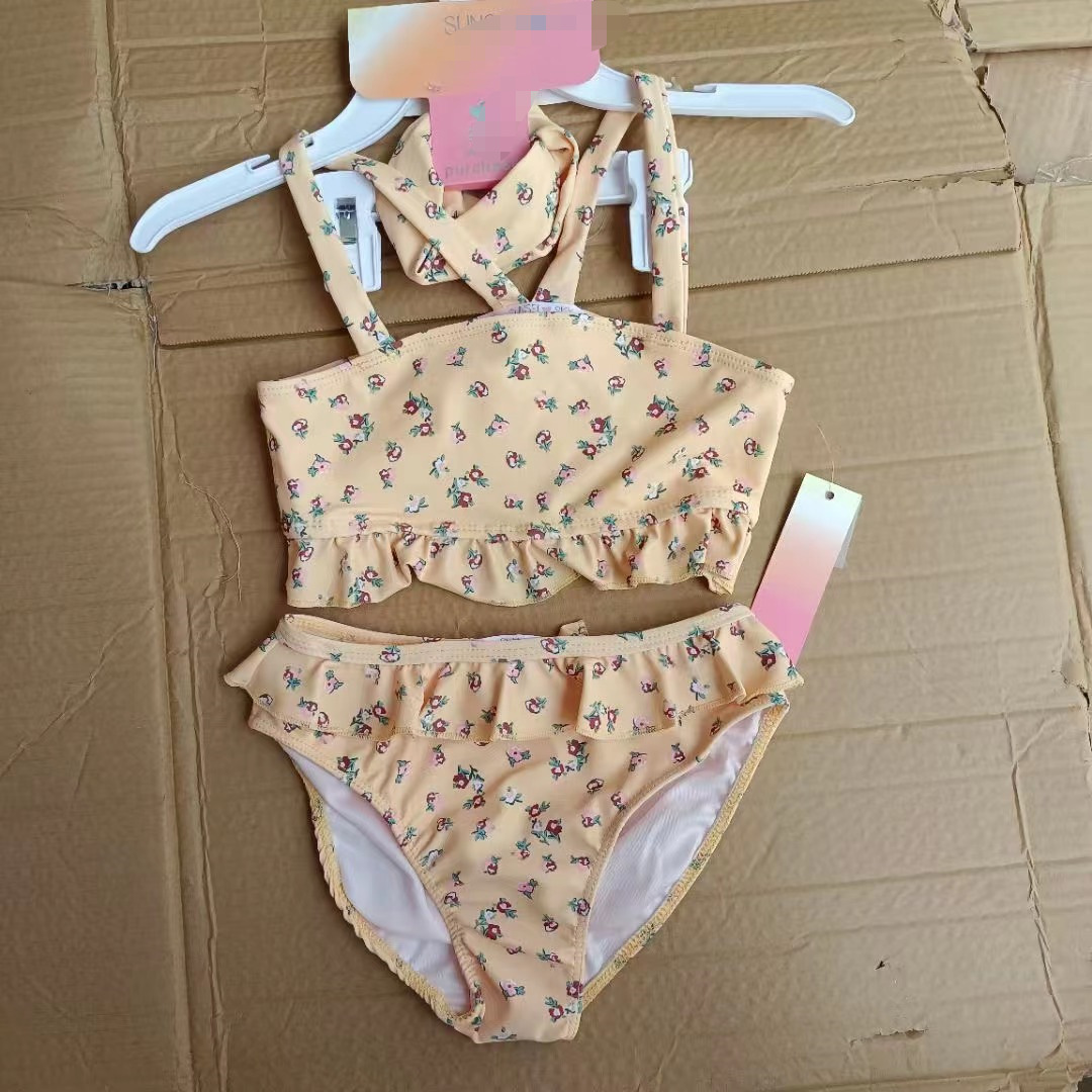 Traje de baño para niños Ropa de marca europea y americana Ropa para niños Comercio exterior Pedidos originales Traje de baño para niñas de tres piezas al por mayor