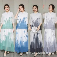 2025新款民国风复古女汉服改良雪纺中国风水濹度假休闲两件套套装