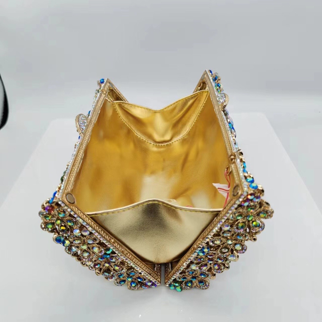 Nuevo paquete de cena de diamantes transfronterizos, caja metálica dura, bolsas de diamantes, bolsas de cristal para banquetes europeas y estadounidenses