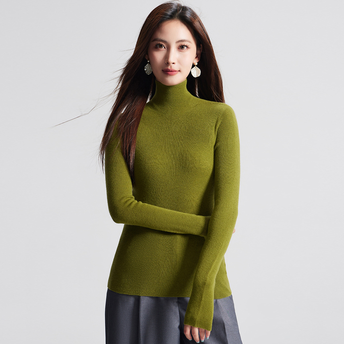 洗濯機で洗えるシームレス18針精編ニットベースレイヤー100%ピュアファインウールセーター女性用秋冬ハイネックセーター