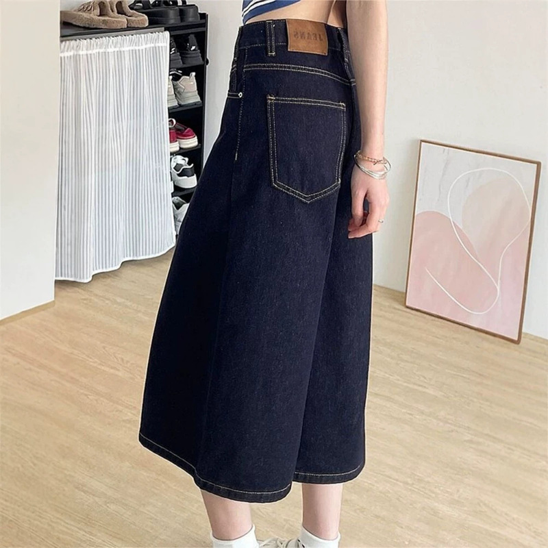 Plus-Size Dark Blue American-Style High Street Cropped Straight-Leg Jeans for Women, Spring Season, High-Waisted, Slimming, Vintage Wide-Leg Pants Plus-Size Dark Blue American-Style High Street Cropped Straight-Leg Jeans for Women, Spring Season, High-Waisted, Slimming, Vintage Wide-Leg Pants