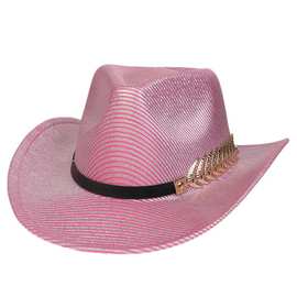 跨境专供银色西部牛仔帽男女粉色毛呢帽外贸派对狂欢亮片节日礼帽