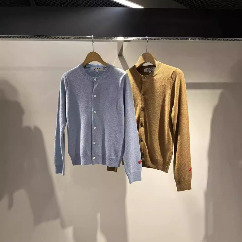 Cdg Comme Des Garçons Play Cardigan Sweater with Mini Red Hearts on the Sleeves, Japanese Style Casual Fine Wool Long Sleeves