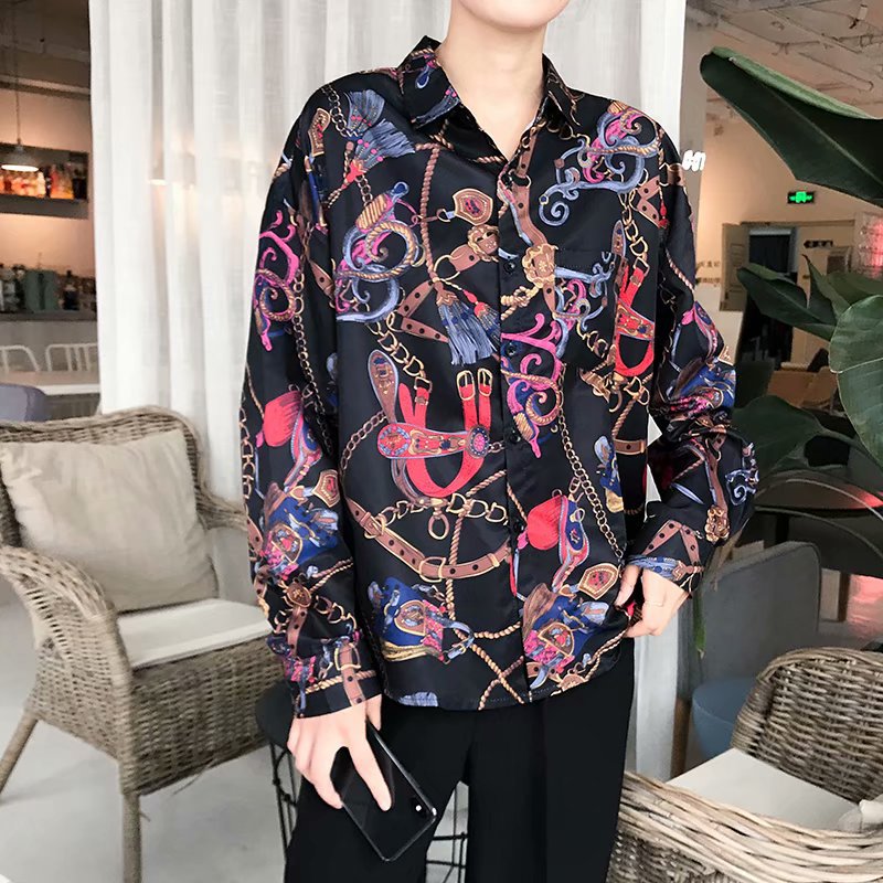 Hong Kong Style 2019 Men's New Long-sleeved Shirt Korean Style Fashionable Handsome Hong Kong Style chic Student's Trendy Outer Wear