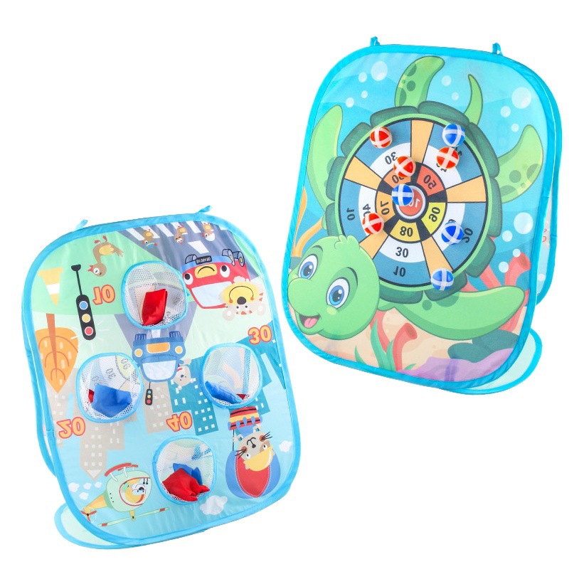Juego de mesa de lanzamiento de bolsas de arena de dibujos animados para niños plegable Proyección de doble cara objetivo de dardos bola de objetivo pegajoso saco de arena lanzando juguetes deportivos