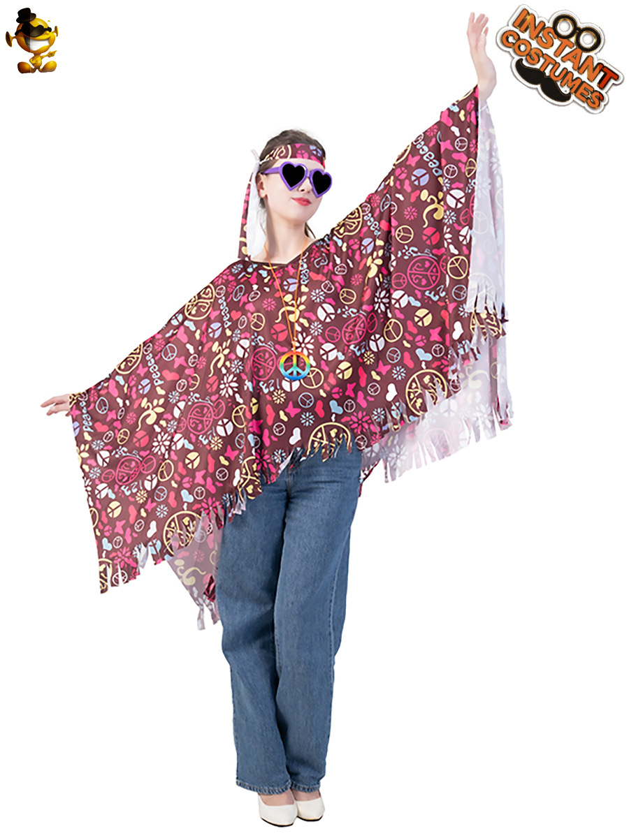 Traje de fiesta hippie de las mujeres adultas retro hippie capa 70 'S' transfronteriza