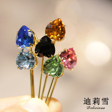 迪莉雪 彩色小清新高档施家水晶爱心一字插针 防走光胸针小别针