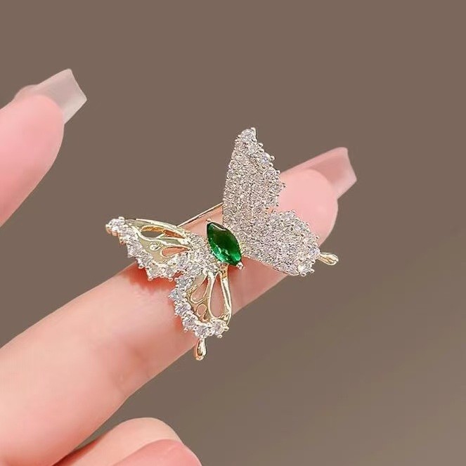 (2개) 절묘한 나비 눈부심 방지 버클 브로치 코르세이지 레트로 프랑스 에메랄드 여성용 하이 엔드 우아한 맞춤형 핀 액세서리
