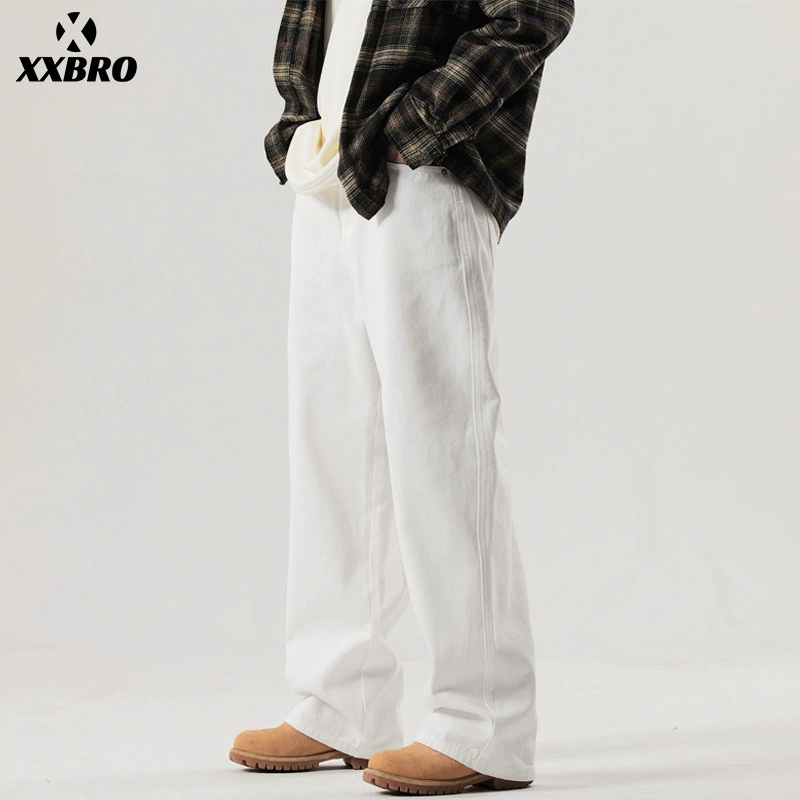 Мужская одежда xxbro # Белые прямые джинсы удлиненной длины, модные широкие брюки Cleanfit, мужские длинные брюки, стильные.
