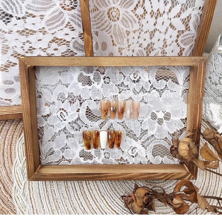 Vintage encaje pantalla tablero foto apoyos madera foto marco trabajo muestra uñas arte rhinestone acrílico pantalla caja de madera