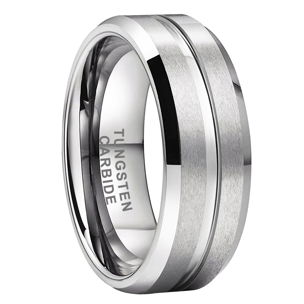 Cool style jewelry 8mm tungsten ring men and women engagement wedding Chamfering two sides sand tray sand middle slot plated real Platinum