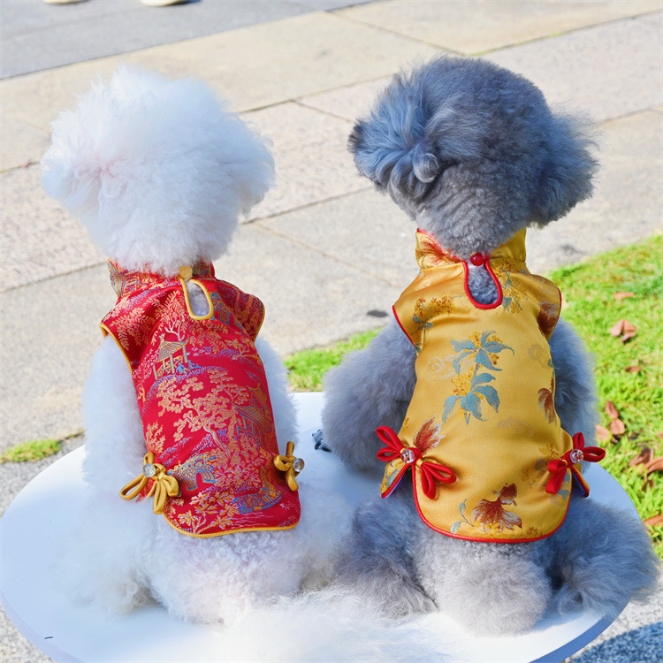 新中式宠物旗袍国风汉服旗袍裙小狗狗猫咪秋季宠物比熊衣服新年装|undefined