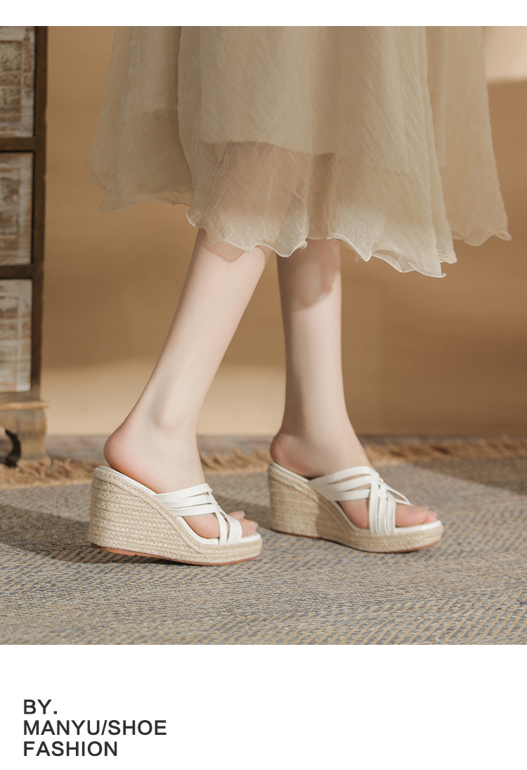Sandal cao gót nữ hở mũi đế xuồng bện thừng gót 9 cm — màu trắng chi tiết 10