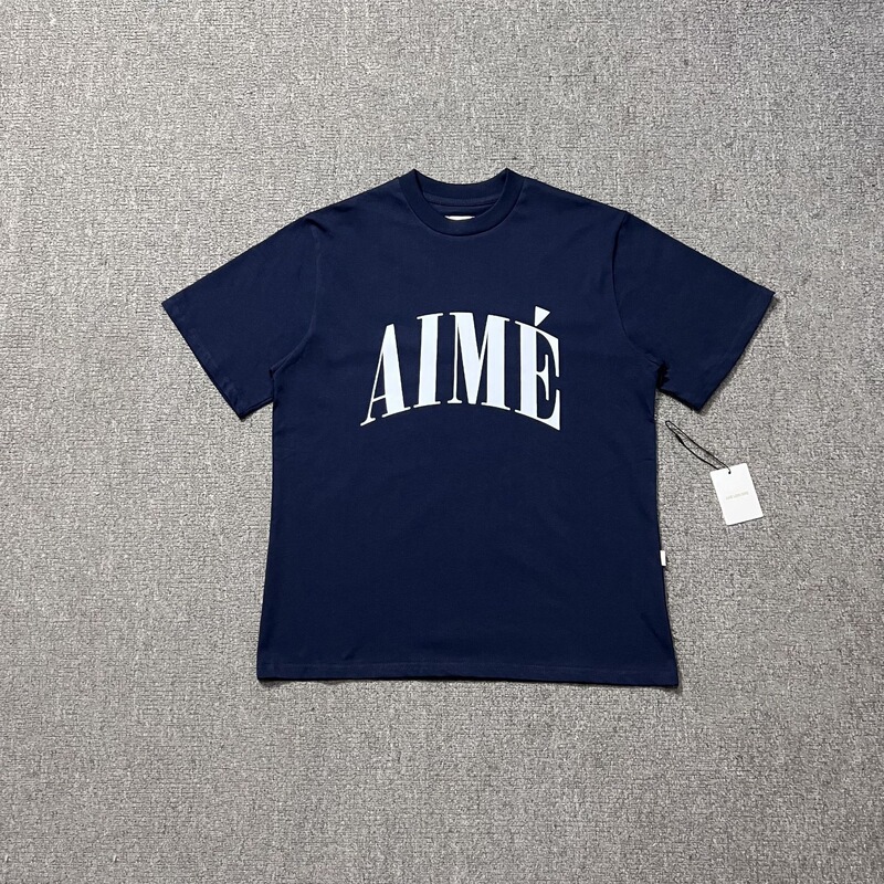 国境を越えた貿易 Aime クラシックレタープリントランドマークビルラウンドネックルーズ半袖 T シャツ男性と女性のカップル用トレンディ|undefined