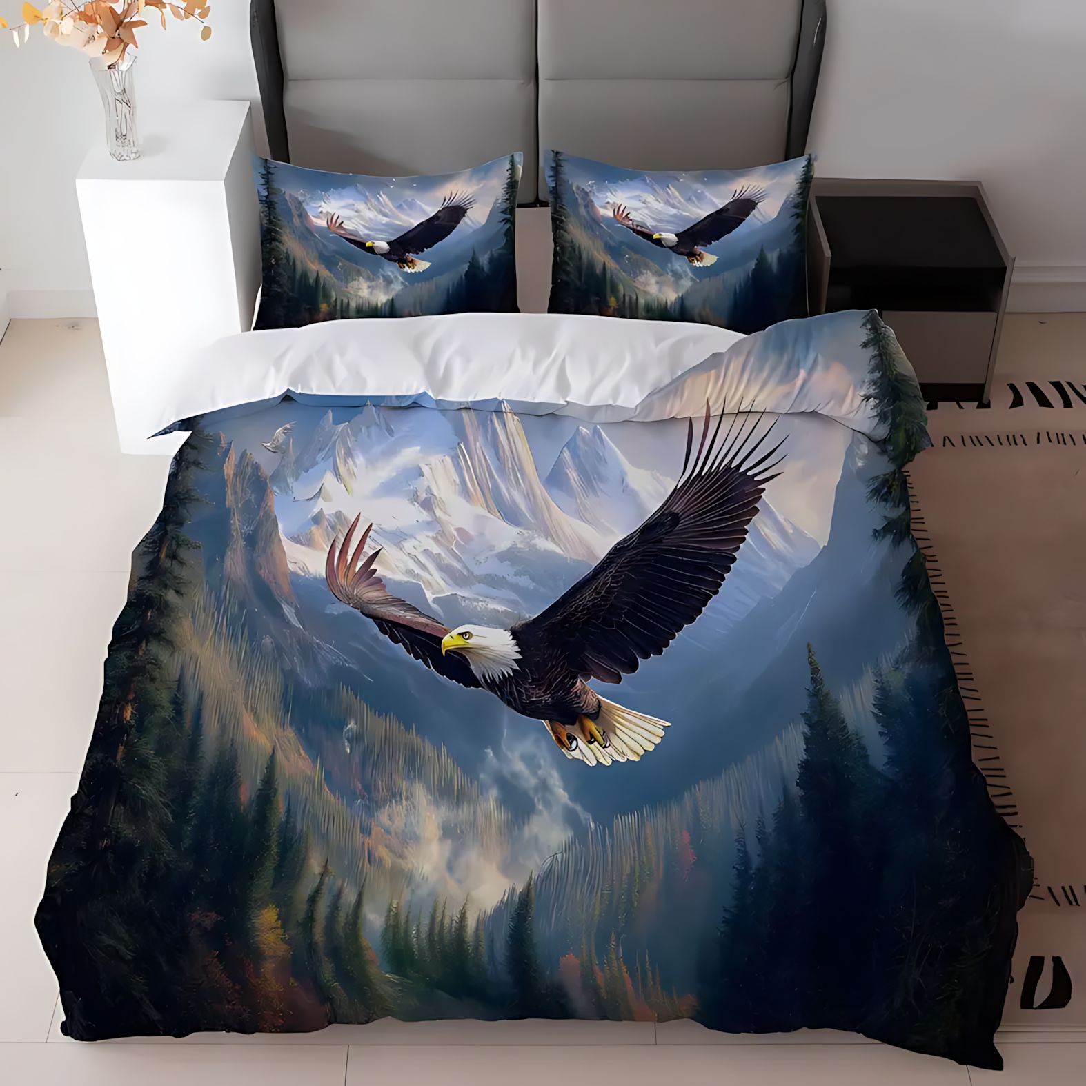 TUME / JIT Transfronterizo Textile Home Eagle tema impresión digital 3D edredón conjunto de ropa de cama fuente fabricante