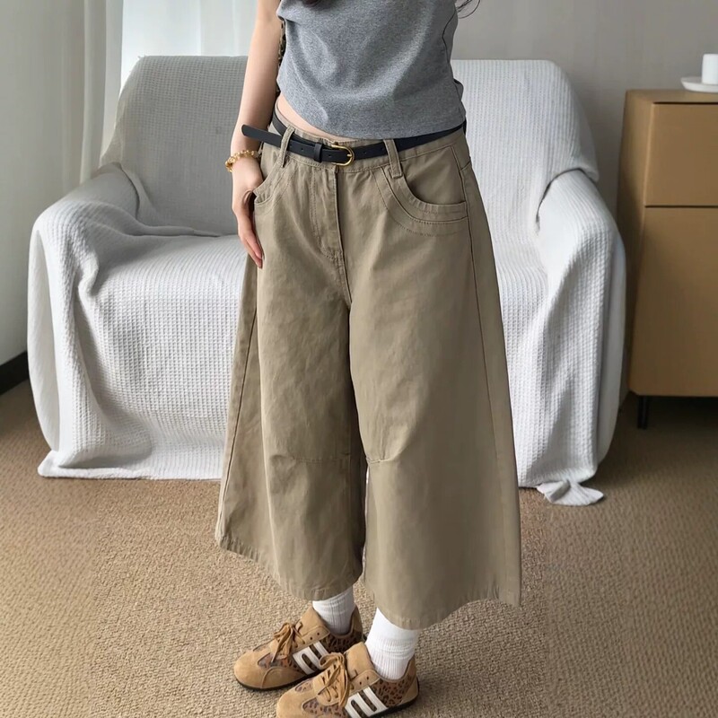 Washed High-Waisted Wide-Leg Straight Cropped Jeans for Men and Women, New Summer Korean Retro Versatile Loose Shorts Trendy